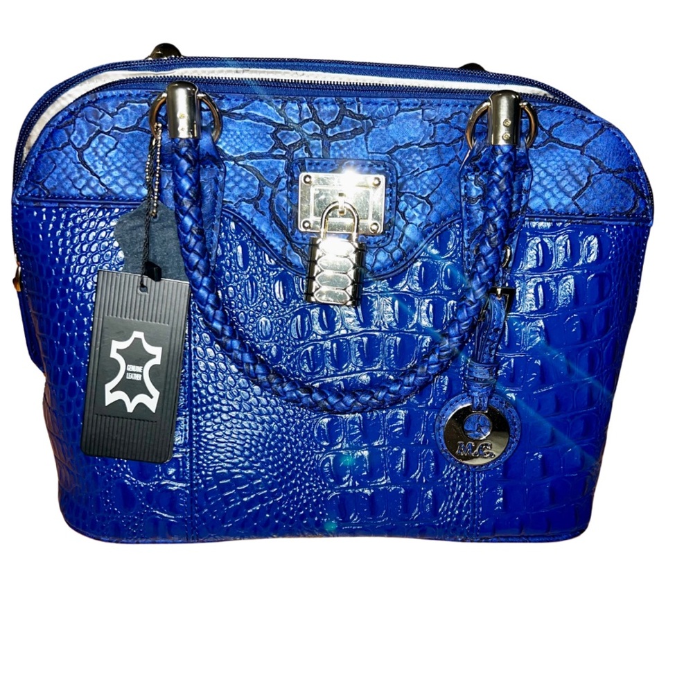 Lucy Braided Bag By Marc Chantal Blue Crocodile Pattern Women's Bag